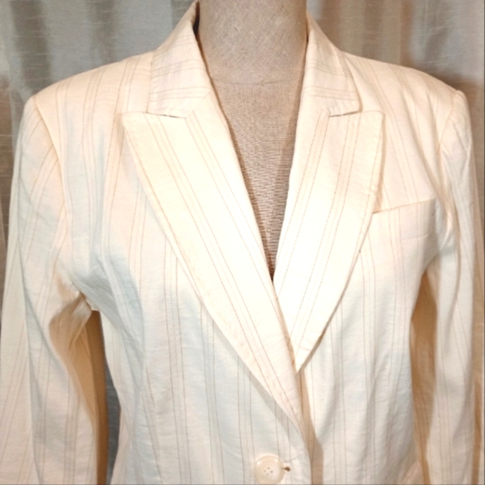 Alfani Blazer TAG Beige Stripes, Ivory Collar, ButtonUp, Pocket flaps, Women,12P - Picture 3 of 9